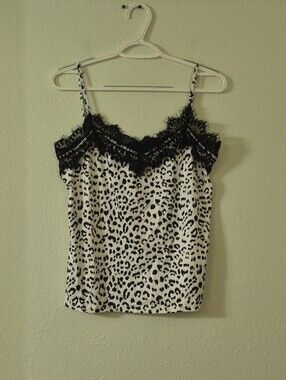 Leopard Print Lace-Trim Cami in Black & White